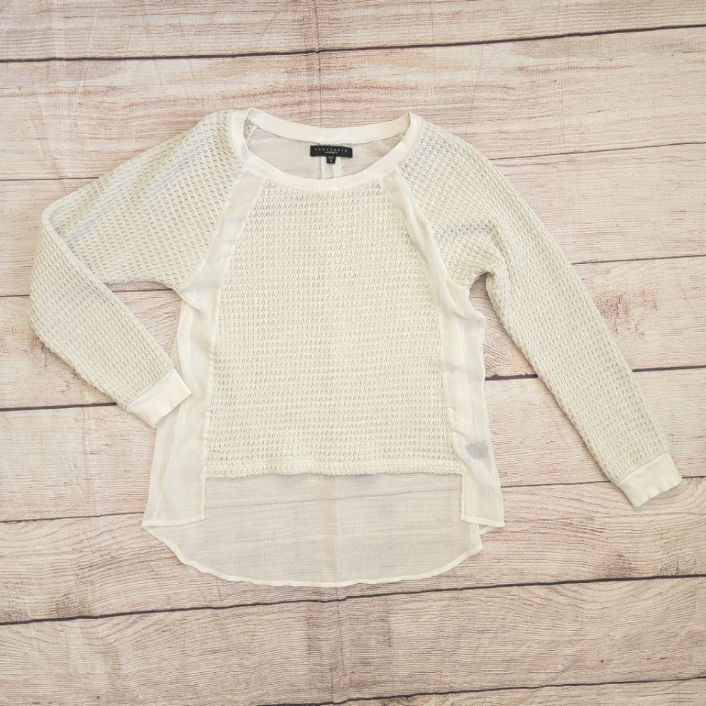 Sanctuary Ivory Crochet Knit Sweater Top Sheer Back Size Small